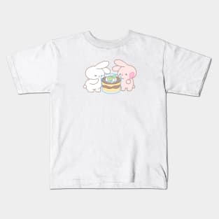 Two Cute Rabbits Savoring Giant Tiramisu! Kids T-Shirt